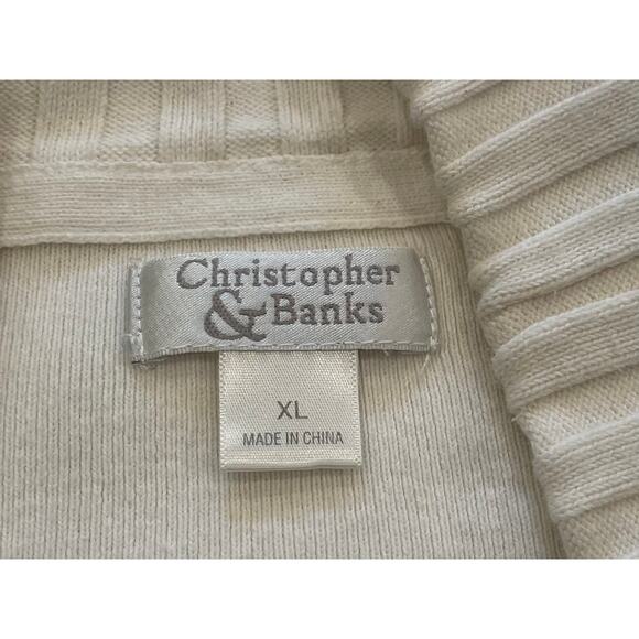 Christopher & Banks Cotton Blend Ivory Floral Applique Open Cardigan, Size XL - Picture 6 of 13